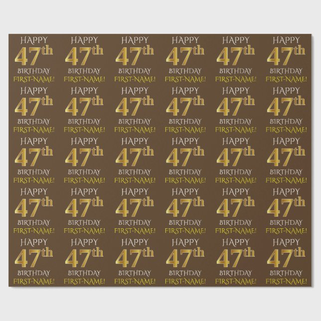 Papel De Presente Castanho, Faux Dourado "FELIZ 47 ANOS" (Aberto)
