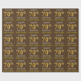 Papel De Presente Castanho, Faux Dourado "FELIZ 70 ANIVERSÁRIO"
