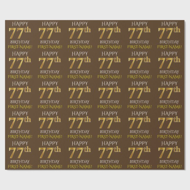 Papel De Presente Castanho, Faux Dourado "FELIZ 77 ANOS" (Aberto)