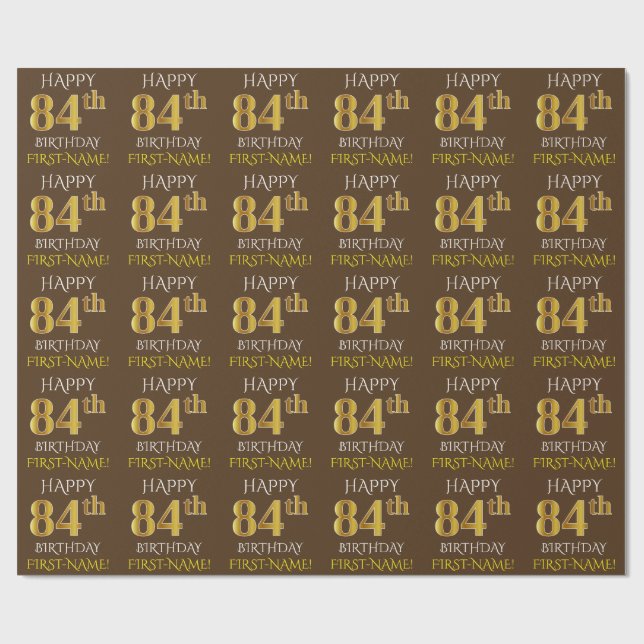 Papel De Presente Castanho, Faux Dourado "FELIZ 84 ANOS" (Aberto)