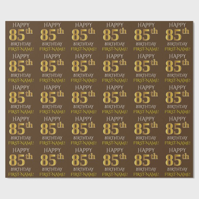 Papel De Presente Castanho, Faux Dourado "FELIZ 85 ANOS" (Aberto)