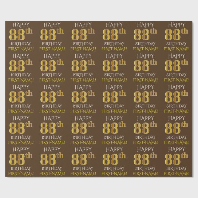 Papel De Presente Castanho, Faux Dourado "FELIZ 88 ANOS" (Aberto)