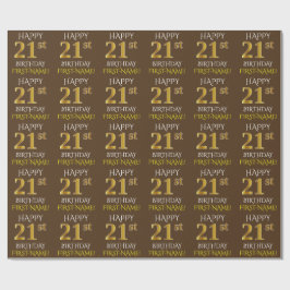 Papel De Presente Castanho, Faux Dourado "FELIZ aniversário de 21 an