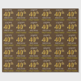 Papel De Presente Castanho, Faux Dourado "FELIZ aniversário de 40 an