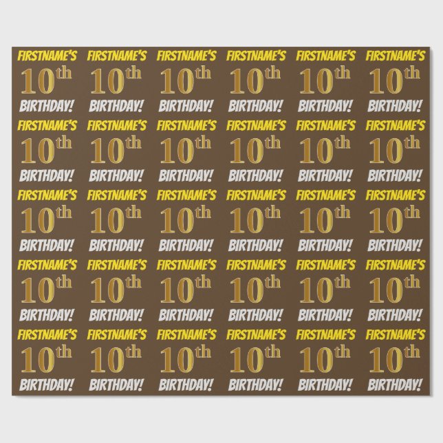 Papel De Presente Castanho, Faux/Imitação Dourada, "10º ANIVERSÁRIO" (Aberto)