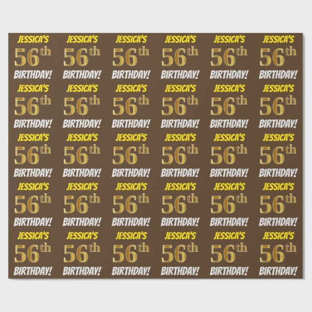 Papel De Presente Castanho, Faux/Imitação Dourada, "56 ANOS" (Aberto)