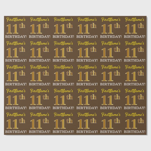 Papel De Presente Castanho, Imitação Dourada, "11 ANIVERSÁRIO" (Aberto)
