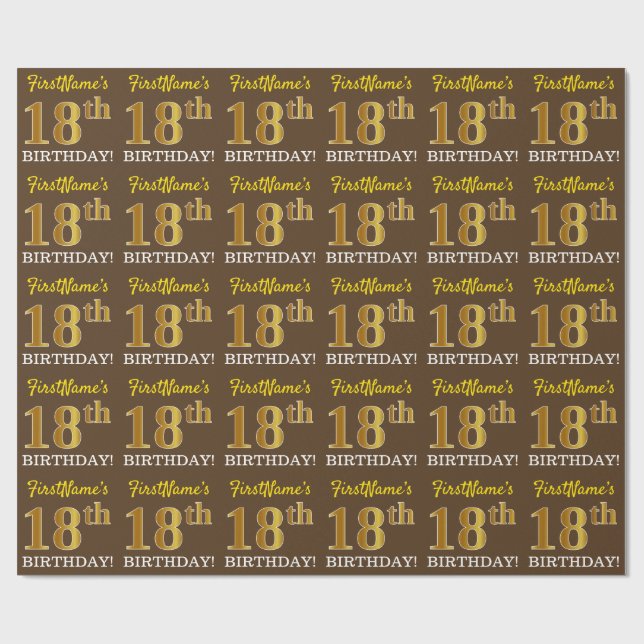 Papel De Presente Castanho, Imitação Dourada "18º ANIVERSÁRIO" (Aberto)