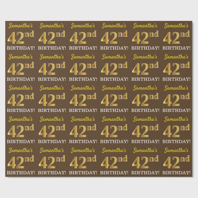Papel De Presente Castanho, Imitação Dourada "42º ANIVERSÁRIO" (Aberto)