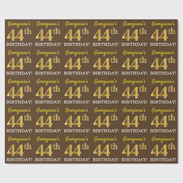Papel De Presente Castanho, Imitação Dourada, "44 ANIVERSÁRIO" (Aberto)
