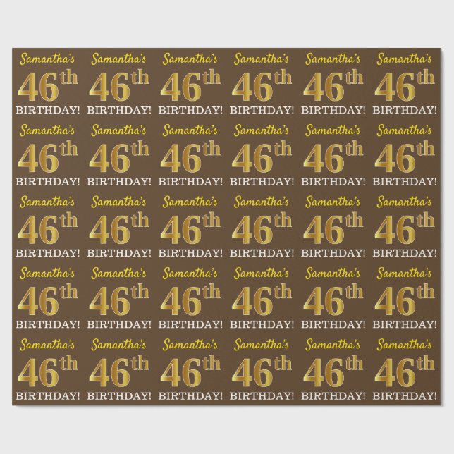 Papel De Presente Castanho, Imitação Dourada "46º ANIVERSÁRIO" (Aberto)
