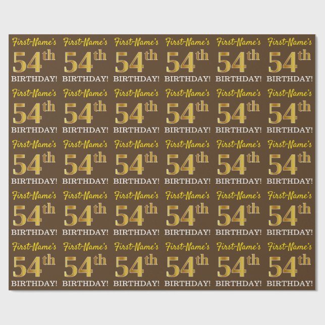 Papel De Presente Castanho, Imitação Dourada, "54 ANOS" (Aberto)