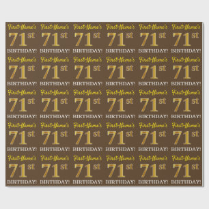 Papel De Presente Castanho, Imitação Dourada "71 ruas ANIVERSÁRIO