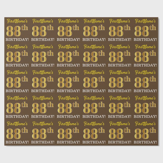 Papel De Presente Castanho, Imitação Dourada "88º ANIVERSÁRIO" (Aberto)