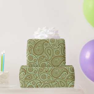 Papel De Presente Castanho Vintage Paisley Personalizado Fundo Verde