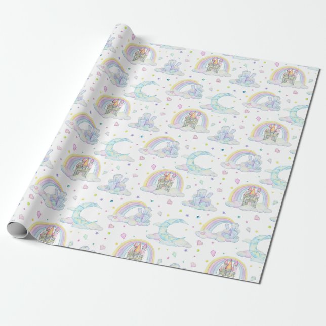 Papel De Presente Castelo De Diamante E Nuvens De Pastel Cute (Desenrolado)