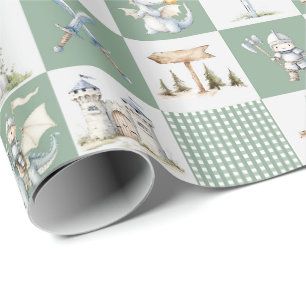Papel De Presente Castelo de fantasia com dragões e menino bebê cava