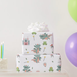 Papel De Presente Castelo Medieval Dragon Knights Fairytale