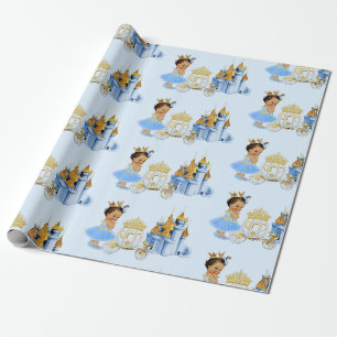 Papel De Presente Castelo Real da Princesa Carruagem Azul Dourado Me