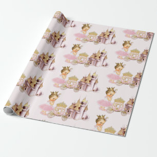 Papel De Presente Castelo Real Princesa Carruagem Rosa Dourado Menin