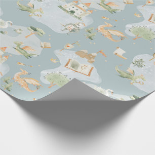 Papel De Presente castelo Reino Real Dragão Azul mapa