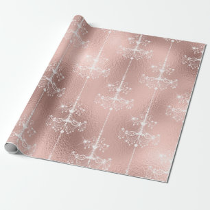 Papel De Presente Castiçal Rosa Dourado e Blush