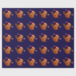 Papel De Presente Castor engraçado na arte do Natal do chapéu do