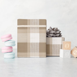 Papel De Presente Casual Aconchegante Bege Creme Linho Xadrez