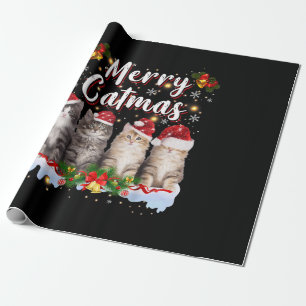 Papel De Presente Cat Christmas Santa Hat Engraçado Feliz Catmas