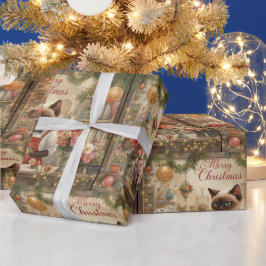 Papel De Presente Cat Christmas temido pelo gato siamês em florista