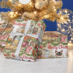 Papel De Presente Cat Christmas temido pelo gato siamês em florista
