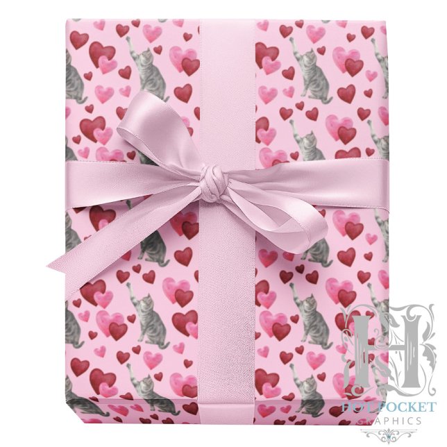 Papel De Presente Cat Hearts Valentine Gift Wrapping Paper - Pink (Criador carregado)