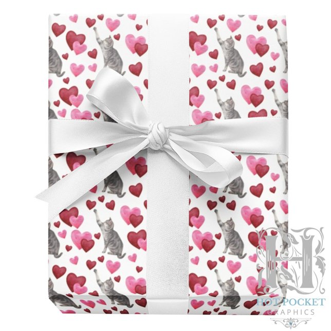 Papel De Presente Cat Hearts Valentine Gift Wrapping Paper - White (Criador carregado)