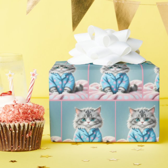 Papel De Presente Cat In Pajamas (Festa de aniversário)