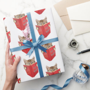 Papel De Presente Cat Lendo Livro Vermelho 