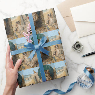 Papel De Presente Cat Lendo um Livro de Louis Wain