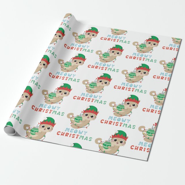 Papel De Presente Cat Meowy Christmas Wrapping Paper para presentes  (Desenrolado)