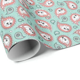 Papel De Presente Cat Paisley - Coral e Mint