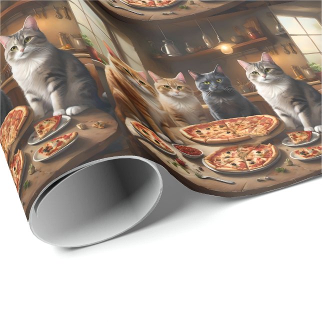 Papel De Presente Cat Pizza Night, (Ponta do rolo)