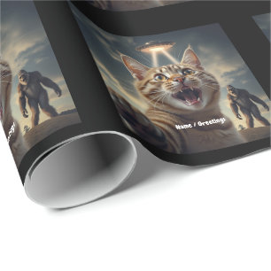 Papel De Presente Cat Tomando Selfie com OVNI e Presente Engraçado d