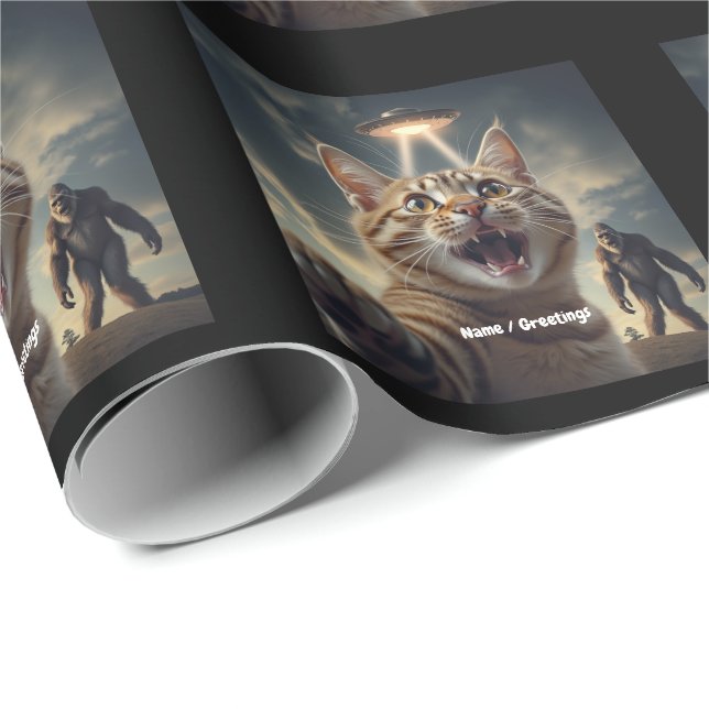 Papel De Presente Cat Tomando Selfie com OVNI e Presente Engraçado d (Ponta do rolo)