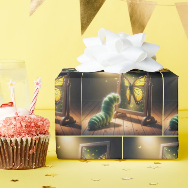 Papel De Presente Caterpillar Looking At a Butterfly In a Mirror (Festa de aniversário)