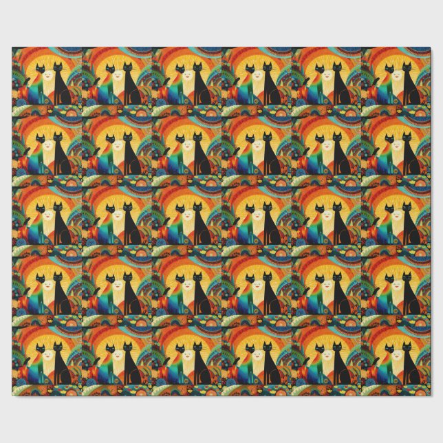Papel De Presente Cats on Bright and Colorful Background, (Barra)