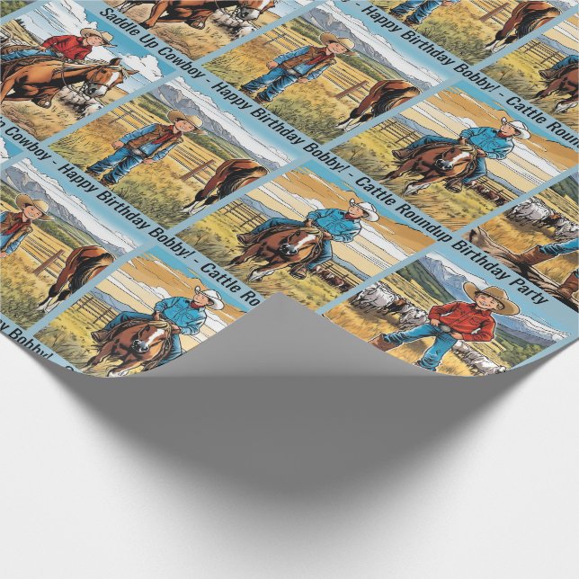 Papel De Presente Cattle Roundup Boy's Birthday Personalize Name (Ponta)