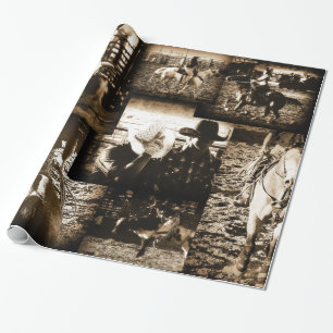 Papel De Presente Caubói de Rodeio Rústico País Ocidental