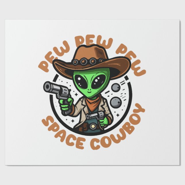 Papel De Presente Caubói Espacial Alien Divertido (Aberto)