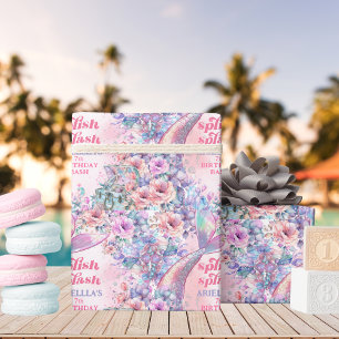 Papel De Presente Cauda de sereia brilho de flor 7º aniversário