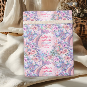 Papel De Presente Cauda de Sereia Brilho de Flor 9º Aniversário