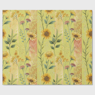 Papel De Presente Caule de Girassol Selvagem Flor Amarela Floral Bot