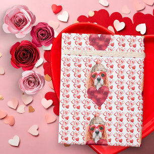 Papel De Presente Cavaleiro Spaniel de Corações Vermelhos Amante de 